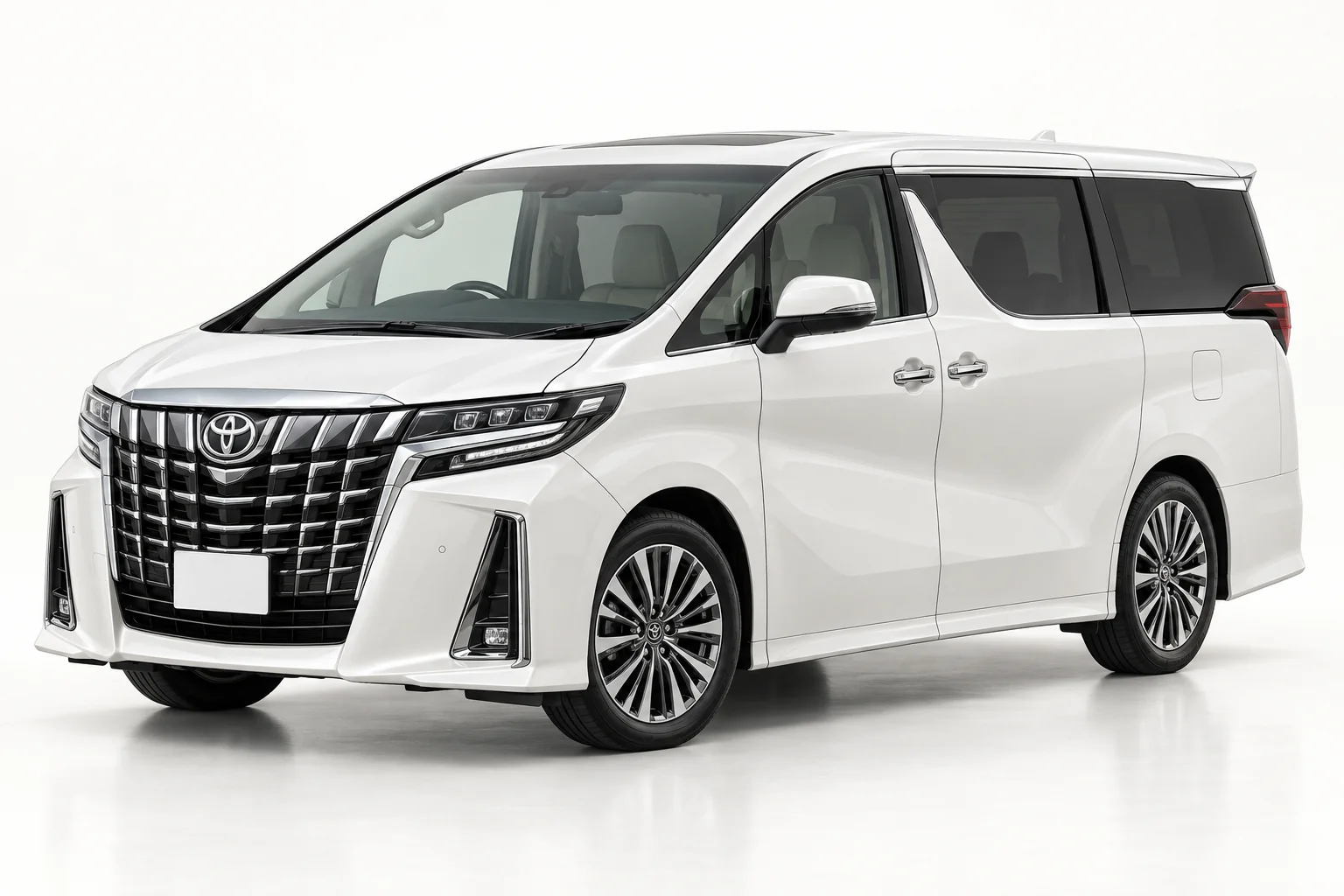 Ilustrasi AI Toyota Alphard putih tampak depan samping