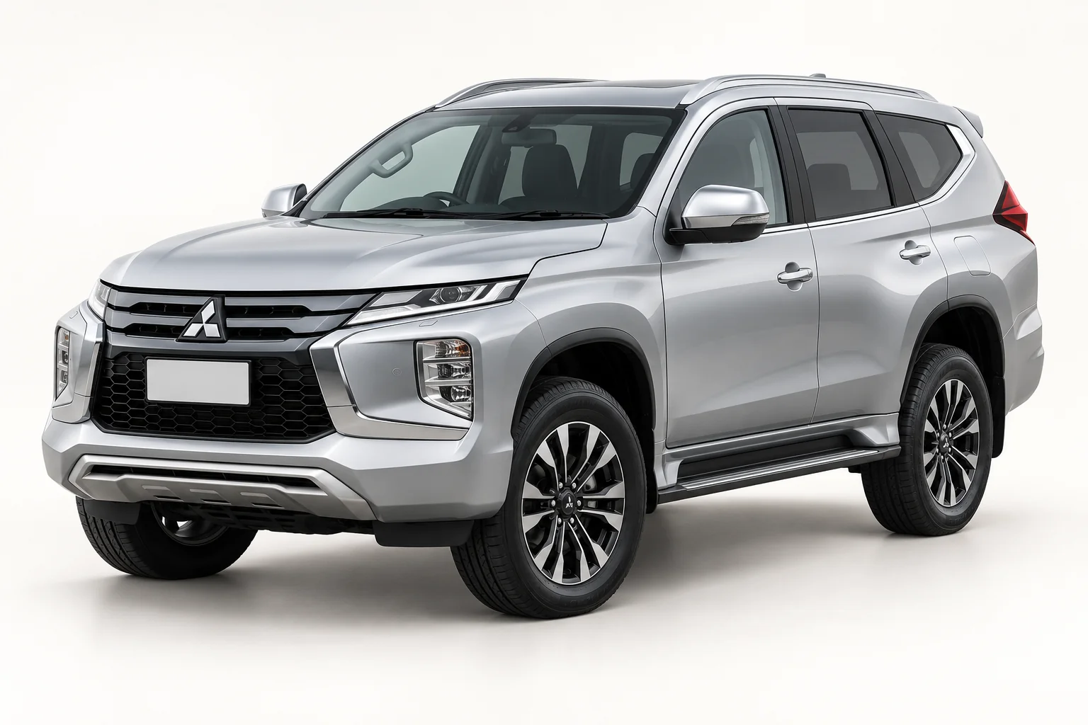 Ilustrasi AI Mitsubishi Pajero Sport silver tampak depan samping