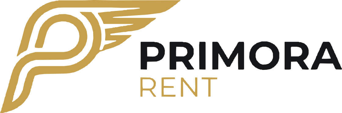 Logo Primora Rent emas dan hitam