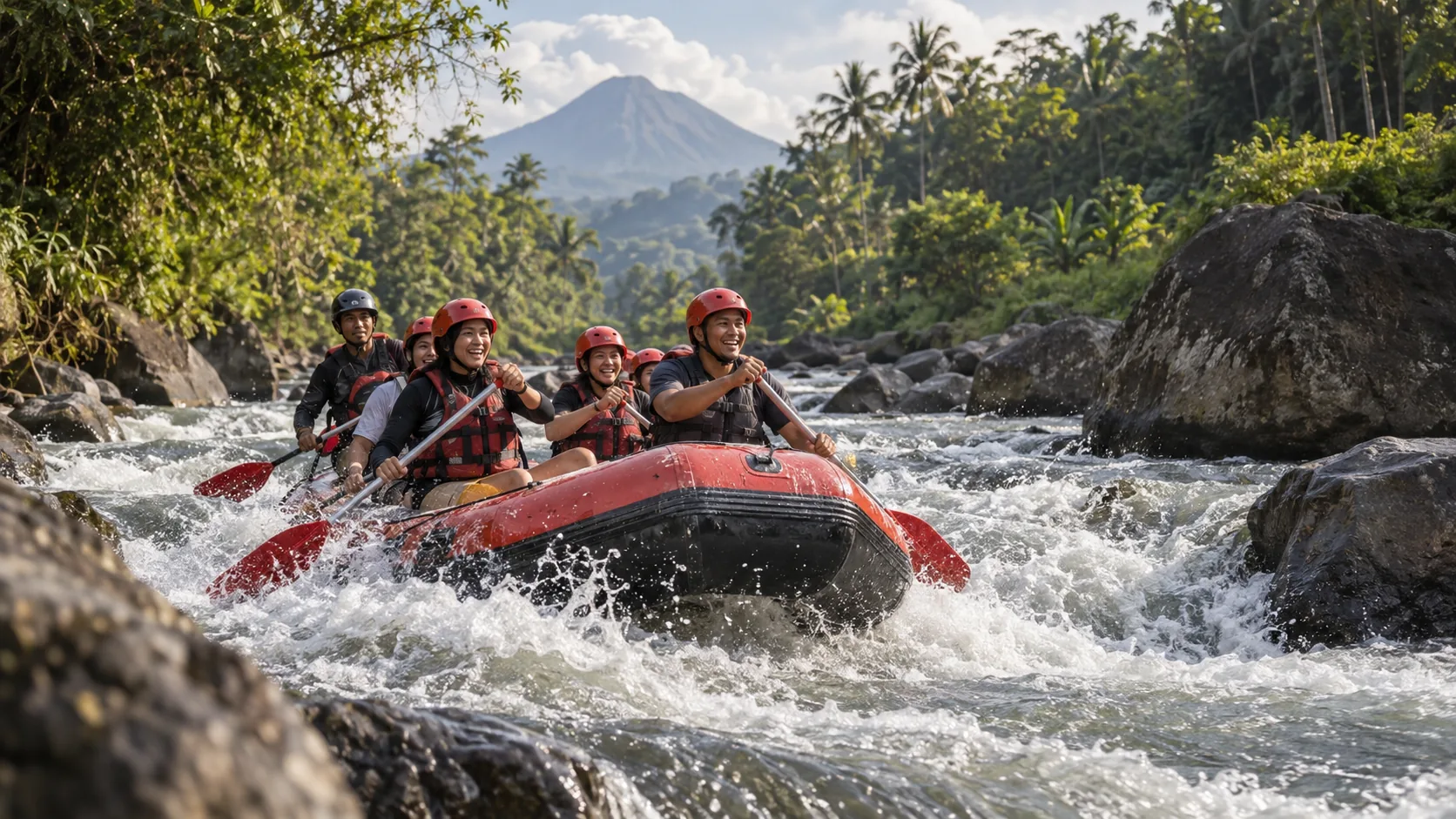 Ilustrasi sinematik Rafting Sungai Elo